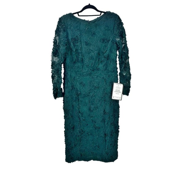 Xscape Lace Applique Long Sleeve Cocktail Midi Dress In Green Size 16 NWOT-SALE! - Picture 5 of 15
